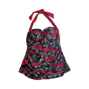 Cocoship | Retro Rose Floral Maillot Boy Short One Piece Swimsuit, 3XL (Size 14)